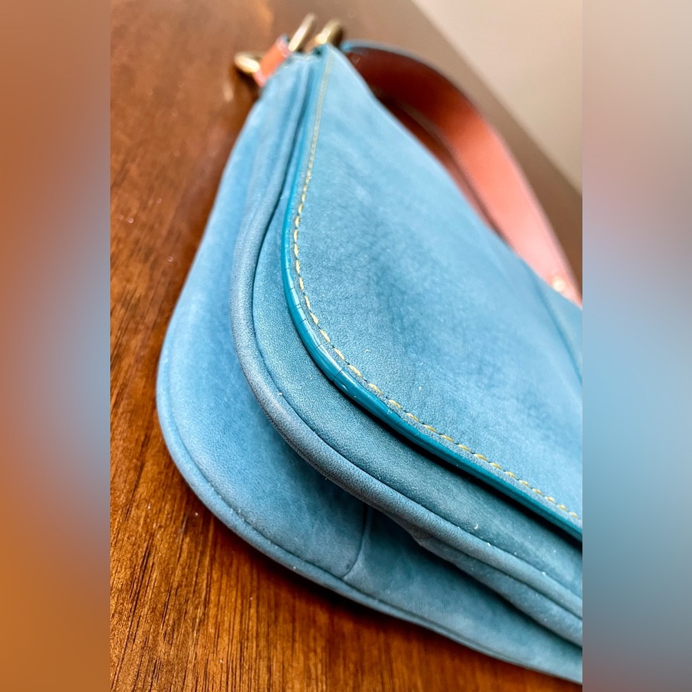 Vintage Coach Chelsea Teal Nubuc Nubuck Flap Hobo - Picture 8 of 12